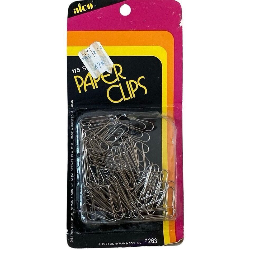 Vintage 1970s Paper Clips Alco office supplies dated 1971 NOS Vtg art MCM 70s